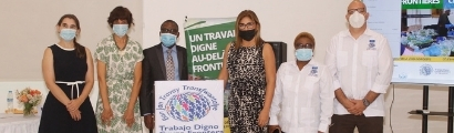 Representantes de AVSI; OBMICA; SJM Haiti; la delegación de la Unión Europea, Haiti; JILAP; y CESAL, el 1 de mayo de 2021