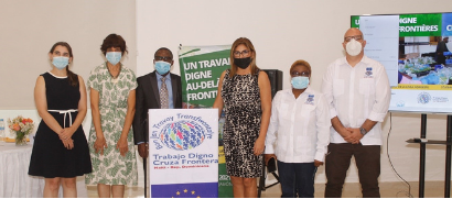 Representantes de AVSI; OBMICA; SJM Haiti; la delegación de la Unión Europea, Haiti; JILAP; y CESAL, el 1 de mayo de 2021